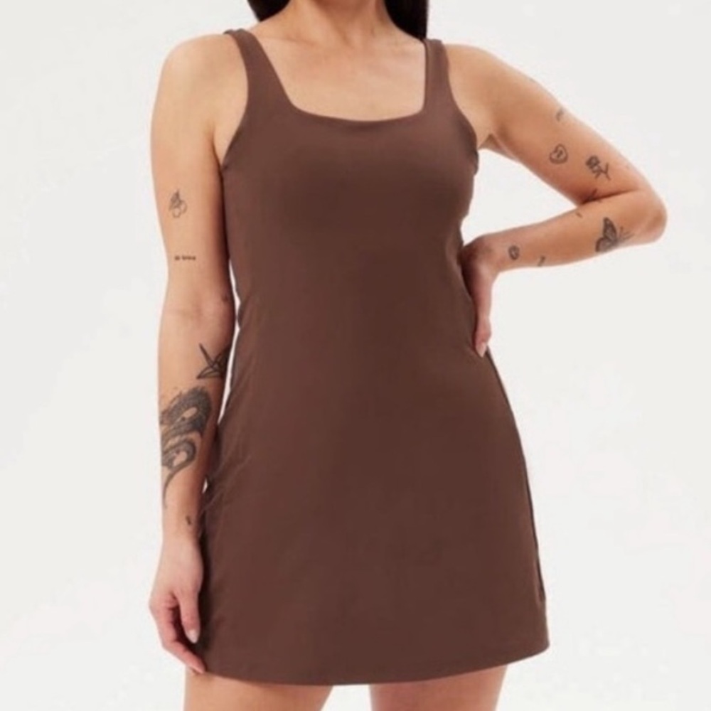 NWT Girlfriend Collective CHOCOLATE BROWN TOMMY DRESS Square Neck Unitard XXXL